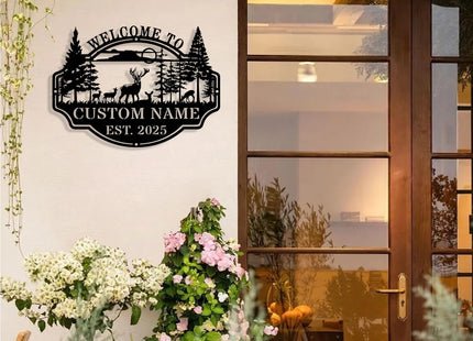 Personalized Deer Metal Cabin Sign, Custom Deer Cabin Metal Wall Art Decor