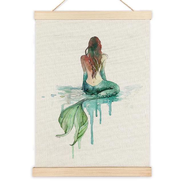 LZYRF Green Mermaid Beach Coastal Wall Art Poster Framed, Mermaid Room Decor for Girls, Coastal Sea Canvas Prints Wall Decor for Girls Bedroom Dorm Home, 12x16 Inch