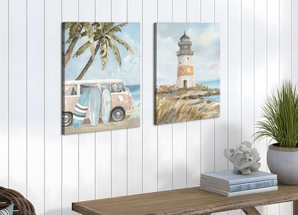 ARTISTIC PATH Ocean Beach Lighthouse Canvas Wall Art 11"x16"x2 PCS
