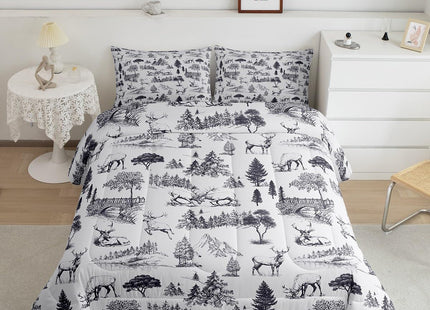 Feelyou Kids Deer Comforter Set Toddler Size Camo Deer Hunting Bedding Set for Boys Teens Decor Cabin Lodge Deer Comforter Botanical Tree Grey Duvet Set 2Pcs