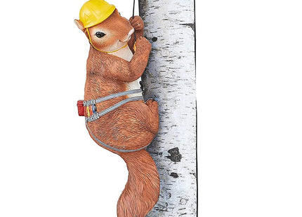 Climbing Squirrel Figurine Garden Wall & Tree Decor Statues, Animal Backyard Accessories, Hang on Wall, Yard Art Squirrel Gifts Figure Indoor and Outdoor Lawn Squirrel with Helmet Funny Decoration 12"