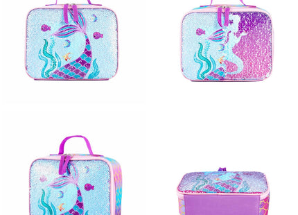KK CRAFTS Cute Insulated Lunch Box For Girls Boys Kids Toddlers Preschool Kindergarten Elementary(Small, Sequin Purple Mermaid)