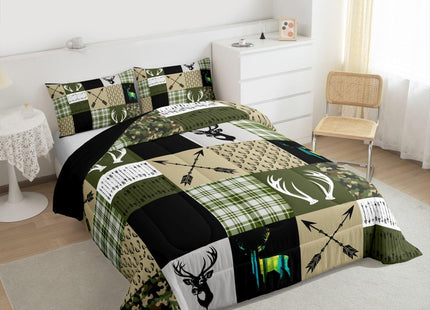 Erosebridal Deer Hunting Camo Twin Bedding Set - Rustic Cabin Lodge Comforter Set for Hunter, Green Camouflage Patchwork Plaid Quilt for Boys Kids Teen, Western Bedroom Decor - 1 Pillowcase
