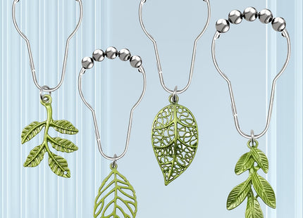12pcs Tree Leaf Shower Curtain Hooks Rings,Woodland Forest Style Theme Home Shower Curtain Rings Decor Accessories