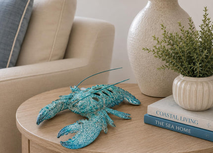 Teal Blue Coral Lobster Statue Figurine - Ocean Decor Beach House Accent - Coral Reef Coastal Nautical Tabletop Decor (12.25" x 8.25")
