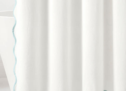 Lush Decor Coastal Chic Scallop Edge Linen-Textured Shower Curtain, Single 72" W x 72" L, Blue & White - Scalloped Shower Curtains - Coastal Bathroom Curtain