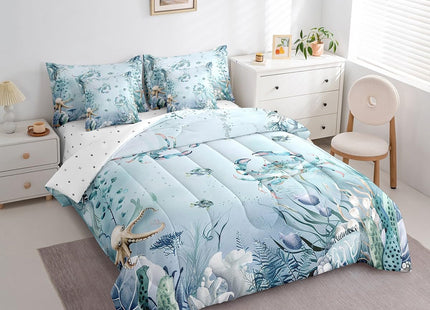 Erosebridal Crab Teal Bed in A Bag King Size Comforter Set 7 Pieces