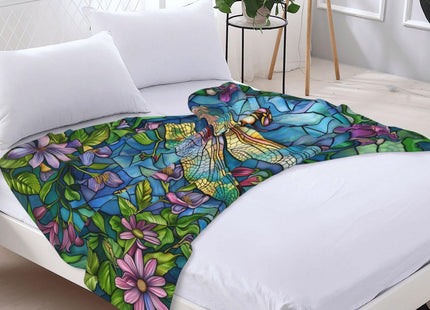 Generic Stained Glass Dragonfly Throw Blanket, Floral Dragonfly Themed, Soft Cozy Lightweight Plush, 50x60in