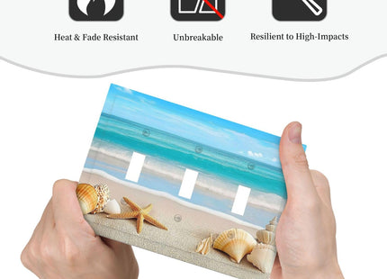 Donecmminery Decorative Switch Plates Seashells Beach Starfish Scallop 3 Gang Wall Plate Triple Toggle Light Switch Cover Faceplate Electrical Wall Panels For Bathroom Home Decor