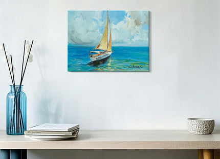 JZLDZS Nautical Sailboat Canvas Wall Art Framed, Blue, 12x16 Inch