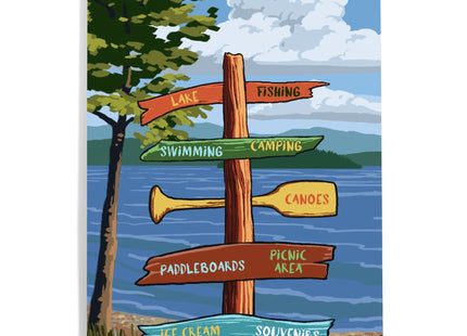 Lantern Press Maine, Signpost, Lake and Flowers, 12x18 Inch Aluminum Sign, Indoor or Outdoor Use