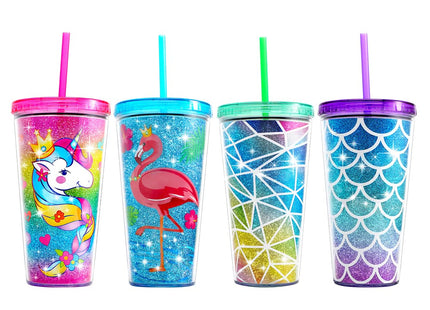 Home Tune 22oz Cute Glitter Tumbler Cups with Lid and Straw, Mermaid