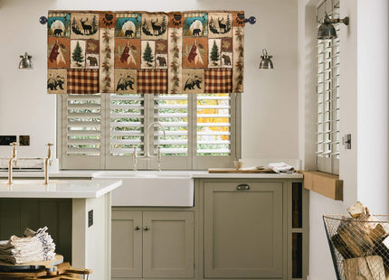 WTQPLNMCB Retro Bear Kitchen Valances 54" W x 18" L Windows Decor
