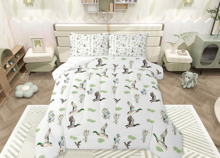 Erosebridal Mallard Duck Comforter Set Toddler Size Woodland Wild Duck Bedding Set for Kids Boys Girls Waterfowl Flying Ducks Duvet Insert Rustic Farmhouse Comforter Hunting Wildlife Theme,2 Pcs