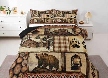 Feelyou Bear Comforter Set Toddler Size Wildlife Hunting Bedding Set for Kids Boys Girls Rustic Cabin Duvet Quilt Farmhouse Bedroom Decor Microfiber 2 Pcs with 1 Pillow Cases