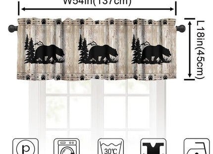 Djaby Bear Valance Curtains, Wild Animals Rustic Cabin Forest Bear Print Wooden Board Small Valance Curtains for Bedroom Living Room 54x18inch