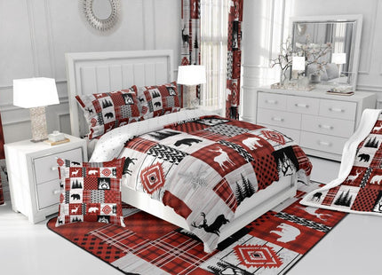 Feelyou Bear Bedding Set Soft for Boys Girls, Cute Deer Comforter Set Toddler Size Western Country Duvet Quilt Microfiber Rustic Cabin Bedroom 2 Pcs with 1 Pillow Cases