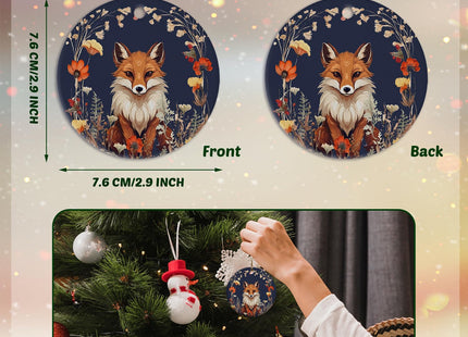 Fox Ornaments, Fox Decorations, Fox Gifts for Women, Botanical Fox Ceramic Ornaments, Fox Decorative Hanging Ornament