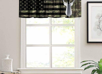 SHElifestyle Rustic Moose Deer Curtain Valance, Camo US Flag Camouflage Hunting Forest Country Farmhouse Window Treatment Valance for Kitchen Bedroom Living Room 54x18inch