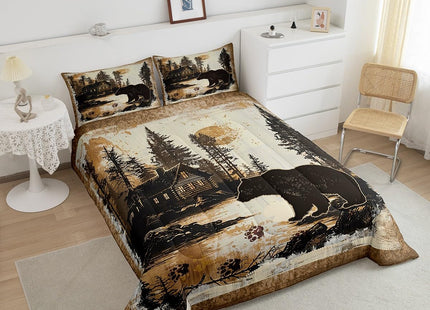 Feelyou Rustic Cabin Bear Comforter Set Forest Animal Wildlife Hunting Theme Bedding Set King Size for Boys Girls Farmhouse Black Bear Comforter Brown Farmhouse Bed Set for All Season