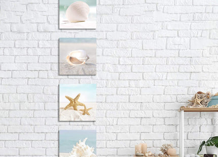 ARTISTIC PATH Coastal Starfish & Seashells Canvas Wall Art, 12"x12"x4 PCS