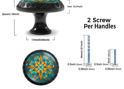 Artinhand 4 Pack Stained Glass Nautical Compass Cabinet Knobs for Kitchen