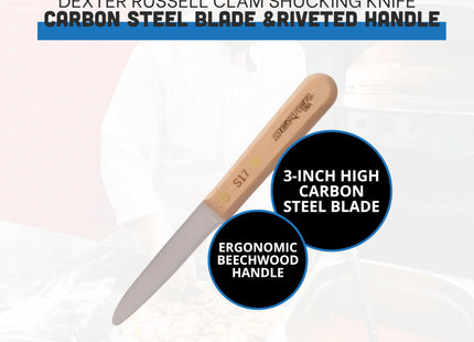 Dexter-Russell 3" Clam Shucking Knife | S17 | Carbon Steel Blade with Riveted Beechwood Handle | Made in USA | Traditional Clam Opener