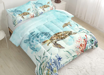 CVHOUSE Ocean Watercolor Sea Turtle Bedding Set - Kids Teens Comforter, Duvet, Quilt Set - Twin Size