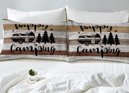 Castle Fairy Camping Lover Gift Bed Sheet Set 4 Piece,Western Farmhouse Style Sheets Full Size Bed Set,Camper Car Pine Tree Brown Bedding Set with Flat,Fitted Sheet,2 Pillow Cases
