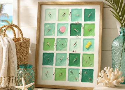 Framed Green Swimming Pool Wall Art, Summer Coastal Aesthetic Pictures Wall Decor, for Bathroom Living Room Decor