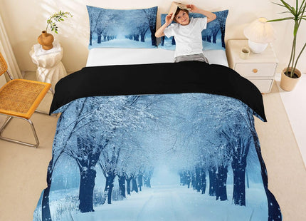 Erosebridal Winter Duvet Cover Queen, Blue Snow Snowstorm Bedding Set, Park Winter Landscape Scene Comforter Cover, Snowy Woodland Trees Bedroom Decor Quilt Cover with Zipper Closure