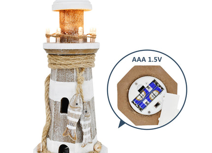 Wooden Lighthouse Decoration with Lights Nautical Tabletop Centerpiece