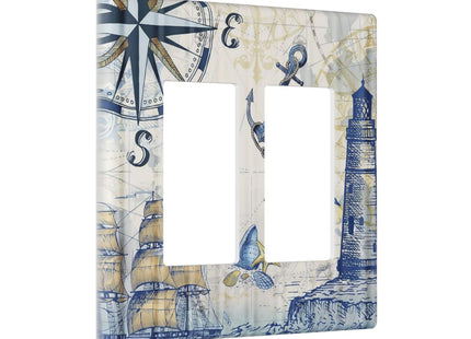 Spshian Nautical Ocean Sailboat Lighthouse Anchor 2 Gang Rocker Decora Light Switch Covers Dual Outlet Covers Wall Plate Decorative Switchplate Electrical Faceplate GFCI for Bathroom Bedroom Decor