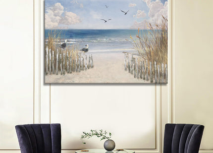 XXMWallArt FC3781 Sandy Beach Wall Art Canvas Print Wall Art Seascape Blue Print Home Decor Abstract Coastal Picture Modern Ocean Artwork for Living Room Bedroom Bathroom Office Decor