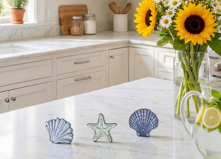 Smile 3 Pcs Wooden Decor Summer Indoor Decorations, Starfish Shell Style, Summer Table Centerpieces for Home Kitchen Seasonal Display