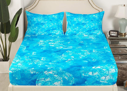 Sea Turtle Bed Sheet Set Queen Size,Boho Tie Dye Blue Sheets Sets Adults Bedroom Decor,Ocean Animal Abstract Sketch Decorative Kids Bedding Set with Flat,Fitted Sheet,2 Pillow Cases
