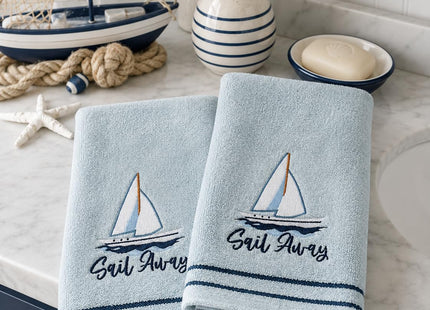 Coastal Guest Hand Bathroom Towels, Light Blue Sail Away Sailboat, 16x25"