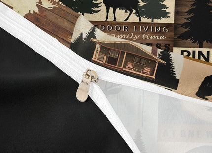 Hunting Woodland Animal Duvet Cover Full Rustic Fox Bear Deer Moose Bedding Set,Lake House Fishing Comforter Cover For Farmhouse Cabin Lodge,Countryside Wildlife Bed Set Brown Teal 2 Pillow Cases