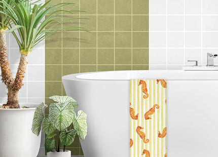 KRHFG Coastal Ocean Seahorse Hand Towels for Bathroom, Kids Bathroom Decor, Coastal Beach Kitchen Towels, Yellow Striped Nautical Seahorse Dish Towel Drying Cloth for Kitchen, 16x24 Inch