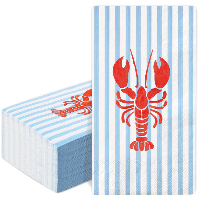FYSUIMU 50Pcs Crawfish Striped Guest Paper Napkins, Hand Towels, Blue Red