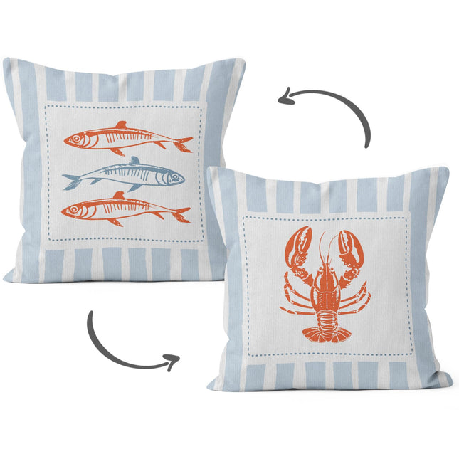 HIWX Coastal Beach Lobster Sardine Fish Pillow Covers 18x18, Coastal Home Room Decor, Blue Preppy Beach Marine Biology Decorative Pillow Covers for Couch Bed Home Bedroom Decor 1 Pack
