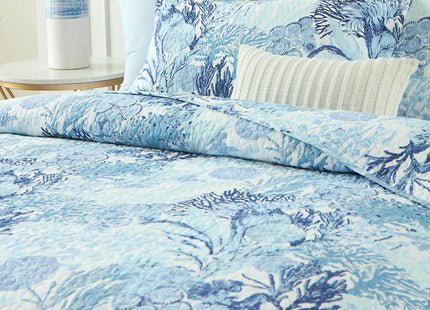 Autumn Dream Cotton Coastal Bedspread Quilt Sets Reversible Bedding Coverlet Sets Comforters, Fairytale Seaweed Blue Bedspread, Blue Ocean, Queen Size