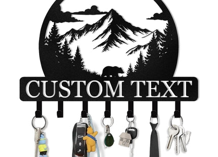 KAINSY Personalized Key Holder for Wall, Custom Name Metal Forest Bear Key Hooks, Coat Hook Key Holder Wall Mount, Key Rack Hanger Organizer for Kitchen, Entryway, Hallway, Door, Home Decor Gifts