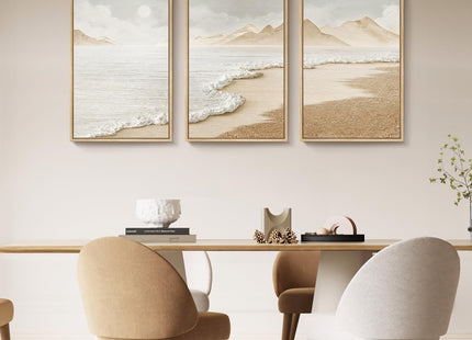 Framed Boho Beach Coastal Wall Art, 3 Piece Ocean Wall Decor, 16x24 Inch