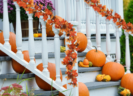 Super Holiday 6FT Fall Garland, Fall Maple Leaf Garland Decor with Velvet Pumpkin/Pine Cone, for Home Autumn Harvest Thanksgiving Fireplace Front Door Indoor Outdoor Holiday Party Decorations.
