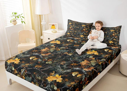 Castle Fairy Natural Bed Sheets 4 Pcs Full Size for Room Decor Forest Woods Deep Pocket,1 Fitted Sheet 1 Flat Sheet 2 Pillowcases,Nature Camo Tree Leaves Bedding Set,Green