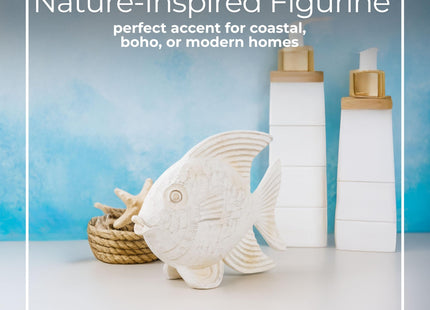 Coastal Fish Decorative Figurine – Handcrafted Polyresin Nautical Decor Sculpture – Figurines & Sculptures Home Decor for Office, Bedroom & Living Room – 10", Whitewash