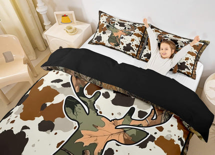 Erosebridal Deer Cow Print Comforter Cover Rustic Trees Branches Leaves Camo Bedding Set Twin Camouflage Hunting Theme Duvet Cover Rustic Farmhouse Quilt Cover Soft Lightweight Zipper 1 Pillow Case