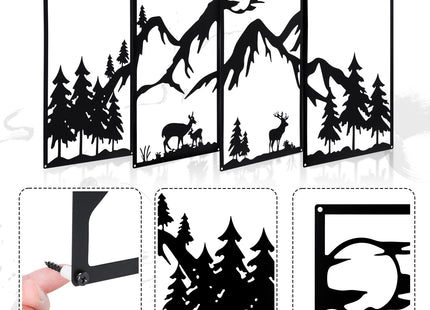 Bdor Mountain Metal Wall Art 4 Panel Deer Forest Rustic Home Wall Decor