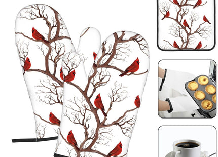 Winter Cardinal Birds Oven Mitts and Pot Holders Sets of 3 Hot Pads